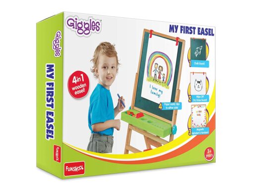 Giggles My First Easel for Kids -  4 in 1 Double Sided Wooden Easel Board, Multicolor with Alphabet and Numbers Age 3 and Above - Image 2