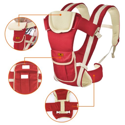 StarAndDaisy Multipurpose Strong Baby Carrier with Upgraded Breathable Air Fabric & Ergonomic Design Cushion Padding for Baby Comfort - Red - Image 7