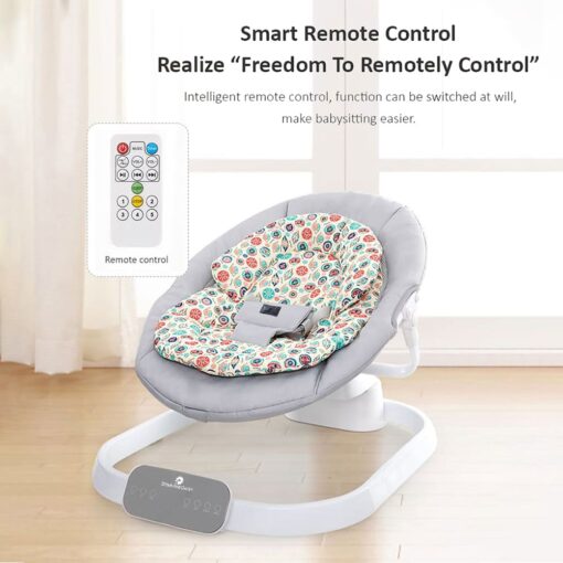 StarAndDaisy Automatic Electric Baby Rocker Bouncer and Swings - Baby Swings for Infants with 5 Speeds Swings, Bluetooth Music Baby Bouncer with Remote Control for 2-10 kg, 0-18 Months, Dining Tray, Mosquito net and Urine mat (Grey) - Image 7