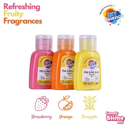 Diy Science Candy Slime Kit - Premium Slime Making Kit, 6 to 99 Years, Thick PVA Slime Glue in Pineapple and Orange Fragrance, Strawberry, Fruit Slices, Vermicelli, Slime Activator, Exotic Sprinkles - Image 2