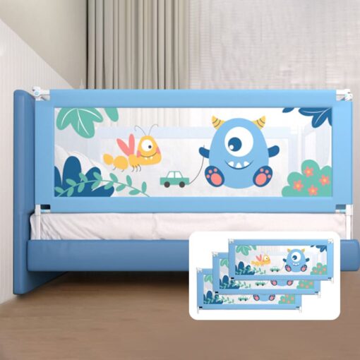 StarAndDaisy Elegant Heightened Bed Guardrail- With Lift, Snap Design, Seamless connection with mattress for newborn till 12 years (Blue | Pack Of 3 | 1.8 Meter)