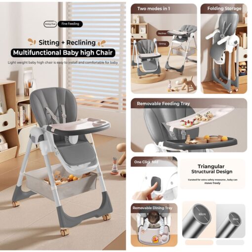 StarAndDaisy Galaxy Star Baby High Chair - Dining Seat for Kids with Height Adjustment  For 6 months to 4 years old - Grey - Image 3