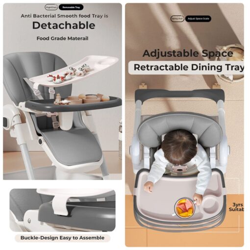 StarAndDaisy Galaxy Star Baby High Chair - Dining Seat for Kids with Height Adjustment  For 6 months to 4 years old - Grey - Image 6