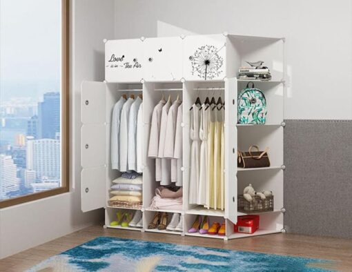 StarAndDaisy Portable Storage Cubes-14 x14 Cube (12 Cubes)-More Stable (add Metal Panel) Cube Shelves with Doors Wardrobe for Kids/Babies (Multicolor Green) - Image 8
