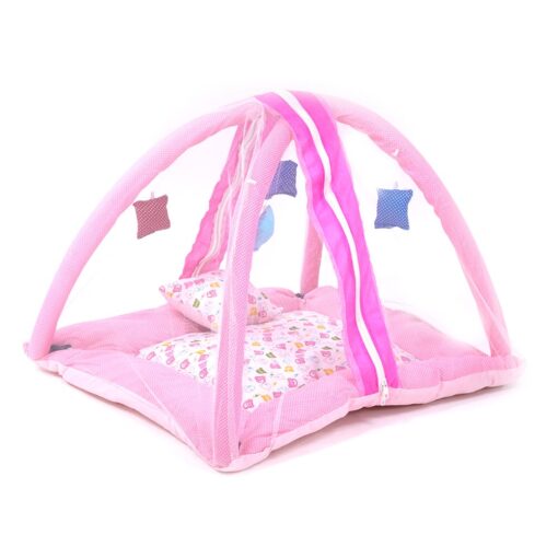StarAndDaisy 2-in-1 Play Gym for babies and toddlers with hanging toys, pillow, and mosquito Net with zipper (Pink) - Image 2