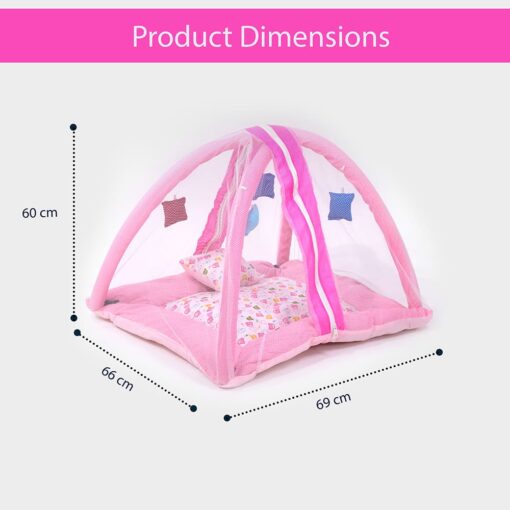 StarAndDaisy 2-in-1 Play Gym for babies and toddlers with hanging toys, pillow, and mosquito Net with zipper (Pink) - Image 6