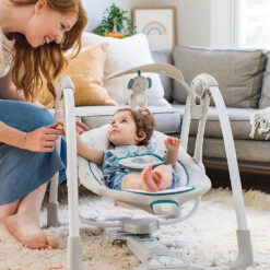 Automatic Rocker Swing for Baby 2-In-1 Compact Portable Baby Swing Rocker Electric Rocking Chair with Detachable Toy & Nature Music - Ingenuity