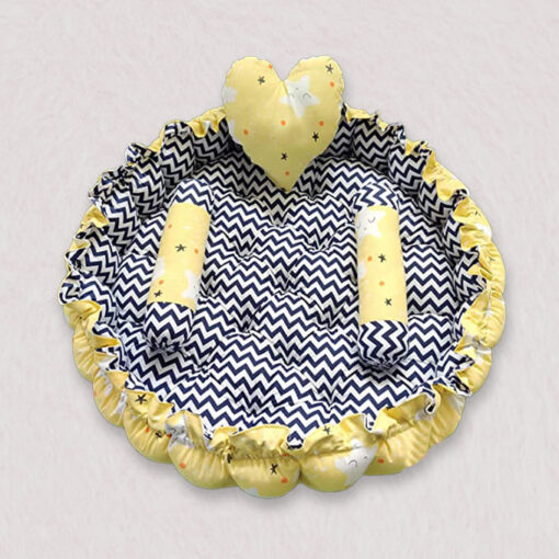 StarAndDaisy Round Baby Tub Bed With 5 Baby Pillow Luxury Baby Mattress Bed Sleeper Bedding Set Co-Sleeper, Rich Cotton Fabric with R-Filled Ultra-Soft Comfortable for Newborn to Toddlers (Yellow & Black) - Image 3