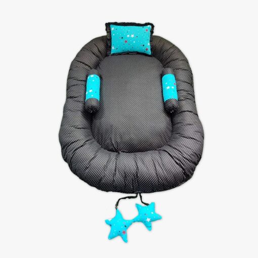 StarAndDaisy Baby Nest Bed with 3 Baby Pillow Luxury Baby Mattress Bed Sleeper Bedding Set co-Sleeper, Safe Cotton Fabric with R-Filled Ultra-Soft Comfortable for Newborn to Toddlers (Blue & Black) - Image 2