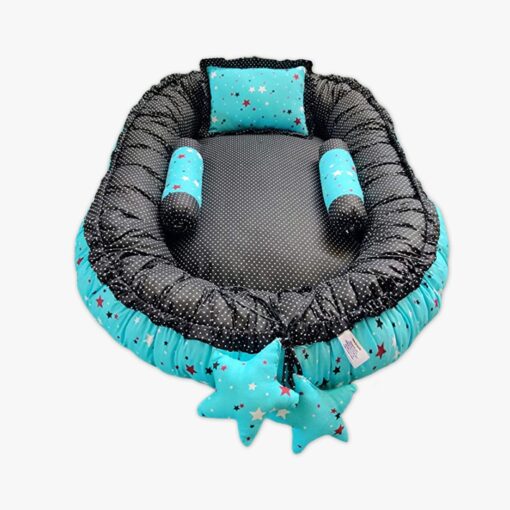 StarAndDaisy Baby Nest Bed with 3 Baby Pillow Luxury Baby Mattress Bed Sleeper Bedding Set co-Sleeper, Safe Cotton Fabric with R-Filled Ultra-Soft Comfortable for Newborn to Toddlers (Blue & Black) - Image 3