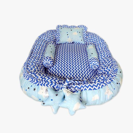 StarAndDaisy Baby Nest Bed with 3 Baby Pillow Luxury Baby Mattress Bed Sleeper Bedding Set co-Sleeper, Safe Cotton Fabric with R-Filled Ultra-Soft Comfortable for Newborn to Toddlers (Sky Blue) - Image 3