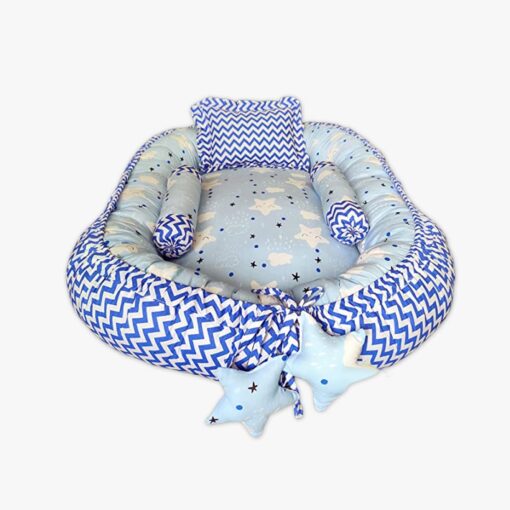 StarAndDaisy Baby Nest Bed with 3 Baby Pillow Luxury Baby Mattress Bed Sleeper Bedding Set co-Sleeper, Safe Cotton Fabric with R-Filled Ultra-Soft Comfortable for Newborn to Toddlers (Sky Blue) - Image 4