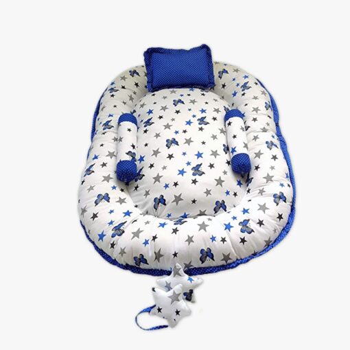 StarAndDaisy Baby Nest Bed with 3 Baby Pillow Luxury Baby Mattress Bed Sleeper Bedding Set co-Sleeper, Safe Cotton Fabric with R-Filled Ultra-Soft Comfortable for Newborn to Toddlers (White & Blue) - Image 4