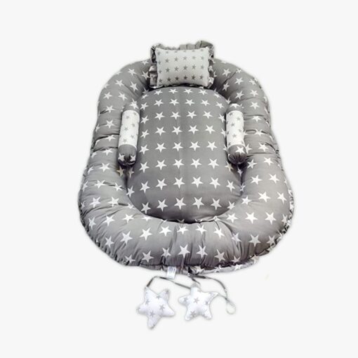 StarAndDaisy Baby Nest Bed with 3 Baby Pillow Luxury Baby Mattress Bed Sleeper Bedding Set co-Sleeper, Safe Cotton Fabric with R-Filled Ultra-Soft Comfortable for Newborn to Toddlers (Grey & White) - Image 5