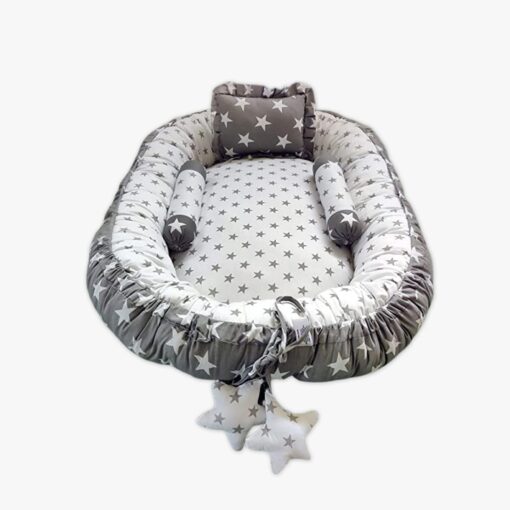 StarAndDaisy Baby Nest Bed with 3 Baby Pillow Luxury Baby Mattress Bed Sleeper Bedding Set co-Sleeper, Safe Cotton Fabric with R-Filled Ultra-Soft Comfortable for Newborn to Toddlers (Grey & White) - Image 3