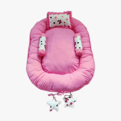 StarAndDaisy Baby Nest Bed with 3 Baby Pillows - Luxury Baby Mattress Sleeper Bedding Set for Newborn to Toddlers - Pink and White - Image 4