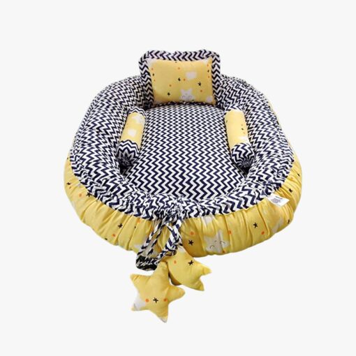 StarAndDaisy Baby Nest Bed with 3 Baby Pillow Luxury Baby Mattress Bed Sleeper Bedding Set co-Sleeper, Safe Cotton Fabric with R-Filled Ultra-Soft Comfortable for Newborn to Toddlers (Yellow & Black) - Image 3