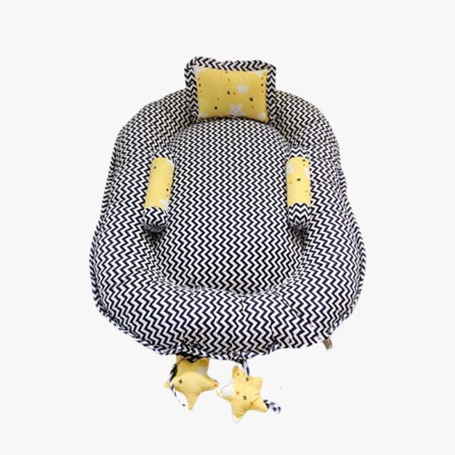StarAndDaisy Baby Nest Bed with 3 Baby Pillow Luxury Baby Mattress Bed Sleeper Bedding Set co-Sleeper, Safe Cotton Fabric with R-Filled Ultra-Soft Comfortable for Newborn to Toddlers (Yellow & Black) - Image 4