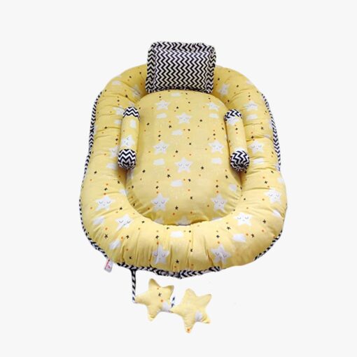 StarAndDaisy Baby Nest Bed with 3 Baby Pillow Luxury Baby Mattress Bed Sleeper Bedding Set co-Sleeper, Safe Cotton Fabric with R-Filled Ultra-Soft Comfortable for Newborn to Toddlers (Yellow & Black) - Image 2