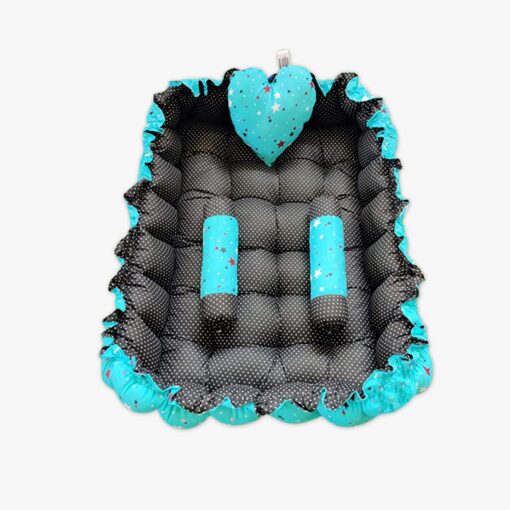 StarAndDaisy Rectangle Baby Tub Bed With 5 Baby Pillow Luxury Baby Mattress Bed Sleeper Bedding Set Co-Sleeper, Rich Cotton Fabric with R-Filled Ultra-Soft Comfortable for Newborn to Toddlers (Blue & Black) - Image 2