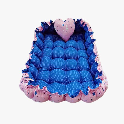 StarAndDaisy Rectangle Baby Tub Bed With 5 Baby Pillow Luxury Baby Mattress Bed Sleeper Bedding Set Co-Sleeper, Rich Cotton Fabric with R-Filled Ultra-Soft Comfortable for Newborn to Toddlers (Pink & Blue) - Image 3