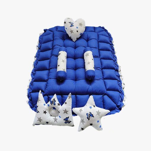 StarAndDaisy Rectangle Baby Tub Bed With 5 Baby Pillows - Luxury Baby Sleeping Bedding Set Newborn to Toddlers -  White and Blue - Image 3