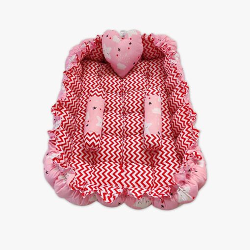 StarAndDaisy Rectangle Baby Tub Bed With 5 Baby Pillows with Ultra Soft Comfortable Bedding Set for Newborn to Toddlers - Pink - Image 2