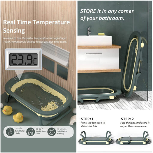 StarAndDaisy Amazing Bathing Combo Foldable Baby Bathtub with Temperature Meter, And Baby Bathtub Seat Chair (Green Blue) - Image 4