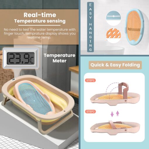 StarAndDaisy Amazing Bathing Combo Foldable Baby Bathtub with Temperature Meter, And Baby Bathtub Seat Chair (Pink) - Image 4