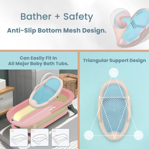 StarAndDaisy Amazing Bathing Combo Foldable Baby Bathtub with Temperature Meter, And Baby Bathtub Seat Chair (Pink) - Image 5