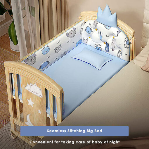 StarAndDaisy 12 in 1 Baby Cot Crib with Mattress, Mosquito Net and Adjustable Stand, Wheels and Large Storage Space and Convertible Baby Wooden Cradle (Natural Wood | With Mattress) - Image 4