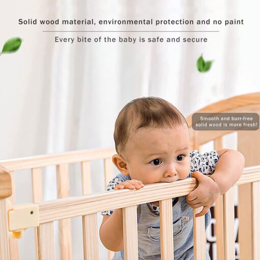 StarAndDaisy 12 in 1 Baby Cot Crib with Mattress, Mosquito Net and Adjustable Stand, Wheels and Large Storage Space and Convertible Baby Wooden Cradle (Natural Wood | With Mattress) - Image 6