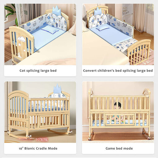 StarAndDaisy 12 in 1 Baby Cot Crib with Mattress, Mosquito Net and Adjustable Stand, Wheels and Large Storage Space and Convertible Baby Wooden Cradle (Natural Wood | With Mattress) - Image 8