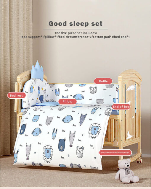 StarAndDaisy 12 in 1 Baby Wooden Cot Bed, Convertible Manual Cradle with Mattress, Bumper Set, Mosquito Net & Adjustable Stand (Natural Wood | With Mattress & Bumper Set) - Image 11