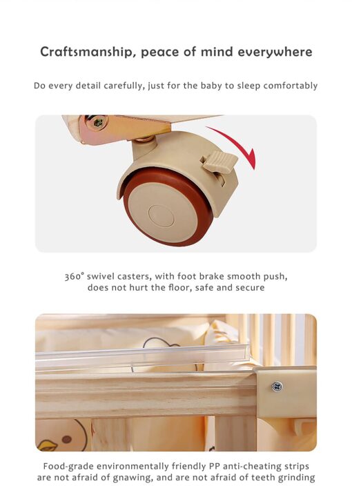 StarAndDaisy 12 in 1 Baby Wooden Cot Bed, Convertible Manual Cradle with Mattress, Bumper Set, Mosquito Net & Adjustable Stand (Natural Wood | With Mattress & Bumper Set) - Image 17