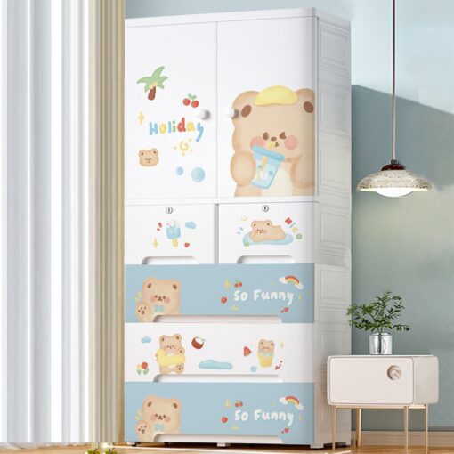 [Refurbished] StarAndDaisy Kids Wardrobe / Storage Cabinet / Portable Almirah with Drawers & Convertible Design - Summer Bear (H-156cm x W-70cm x D-38cm | 7025-D)
