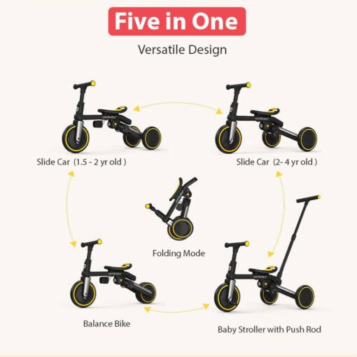 5 in 1 Tricycle for Kids with Parent Handle &  Convertible Feature Luxury Design - Uonibaby, White - Image 4