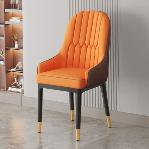 SND Homes Chair for Dining Room, Dining Room Table, Modern Dining Chair with Arms, Washable Pu Cushion Seat Back for Living Room, Upholstered Armchair Bedroom Kitchen Waiting Room (Orange & Brown)