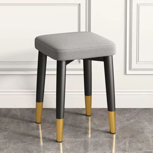 SND Homes Light Luxury Dining Chair, Stackable Simple Modern Dining Table and Stool, Black Gold Leg Leather Stool, Suitable for Dining Room and Bedroom (Black Gold Legs Cotton Linen Light Grey)
