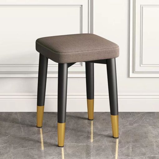 SND Homes Light Luxury Dining Chair, Stackable Simple Modern Dining Table and Stool, Black Gold Leg Leather Stool, Suitable for Dining Room and Bedroom (Black Gold Legs Cotton Linen Brown)