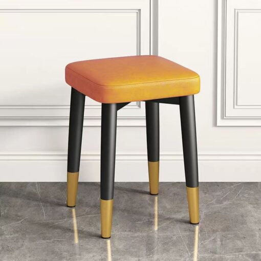 SND Homes Light Luxury Dining Chair, Stackable Simple Modern Dining Table and Stool, Black Gold Leg Leather Stool, Suitable for Dining Room and Bedroom (Black Gold Legs Oil Wax Leather Orange)
