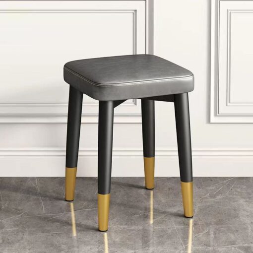 SND Homes Light Luxury Dining Chair, Stackable Simple Modern Dining Table and Stool, Black Gold Leg Leather Stool, Suitable for Dining Room and Bedroom (Black Gold Legs Oil Wx Leather Dark Grey)