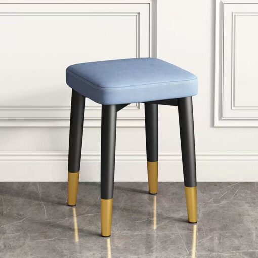 SND Homes Light Luxury Dining Chair, Stackable Simple Modern Dining Table and Stool, Black Gold Leg Leather Stool, Suitable for Dining Room and Bedroom (Black Gold Legs Tech Cloth Blue)