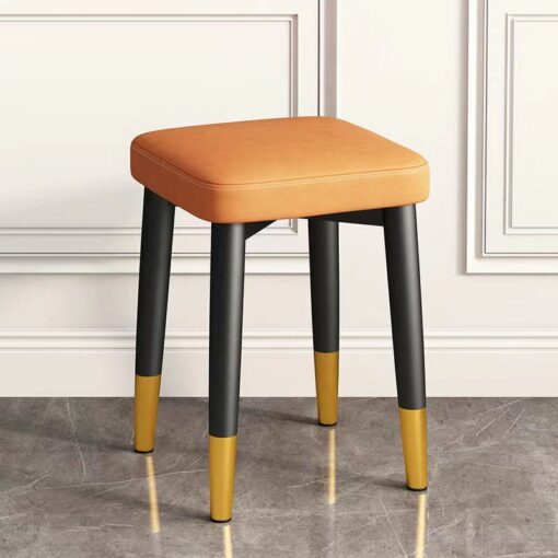 SND Homes Light Luxury Dining Chair, Stackable Simple Modern Dining Table and Stool, Black Gold Leg Leather Stool, Suitable for Dining Room and Bedroom (Black Gold Legs Tech Cloth Orange)