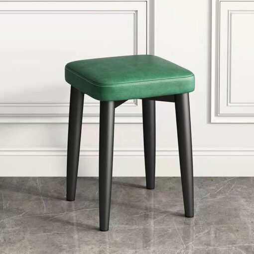 SND Homes Light Luxury Dining Chair, Stackable Simple Modern Dining Table and Stool, Black Gold Leg Leather Stool, Suitable for Dining Room and Bedroom (Black Legs Oil Wx Leather Dark Green)