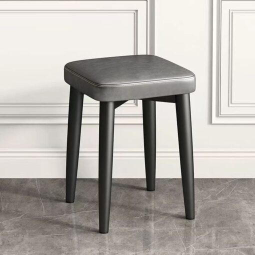SND Homes Light Luxury Dining Chair, Stackable Simple Modern Dining Table and Stool, Black Gold Leg Leather Stool, Suitable for Dining Room and Bedroom (Black Legs Oil Wx Leather - Dark Grey)