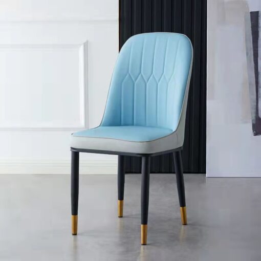 SND Homes Dining Chair Nordic Simple Modern Living Room Chair Fashion Light Luxury Metal Dressing Stool Sponge Balcony Leisure Furniture (Blue & Grey)