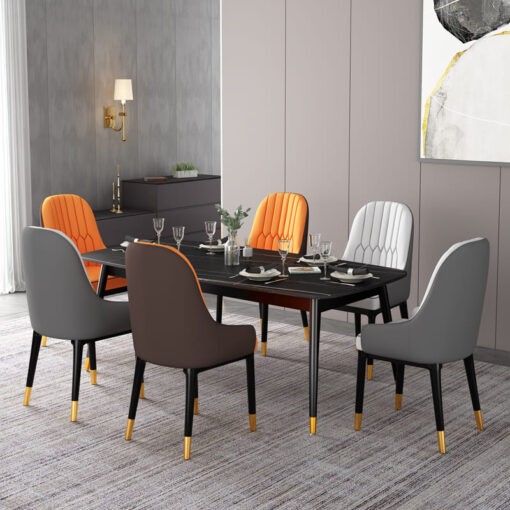 SND Homes Chair for Dining Room, Dining Room Table, Modern Dining Chair with Arms, Washable Pu Cushion Seat Back for Living Room, Upholstered Armchair Bedroom Kitchen Waiting Room (Orange & Brown) - Image 2