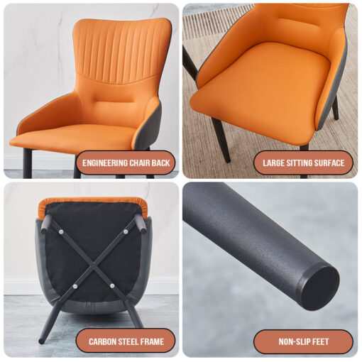 SND Homes Chair for Dining Room, Dining Room Table, Modern Dining Chair with Arms, Washable Pu Cushion Seat Back for Living Room, Upholstered Armchair Bedroom Kitchen Waiting Room (Orange) - Image 10
