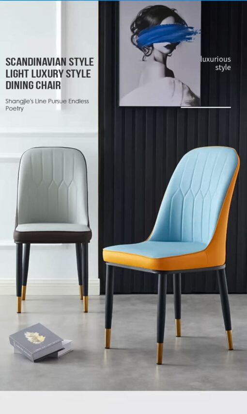 SND Homes Dining Chair Nordic Simple Modern Living Room Chair Fashion Light Luxury Metal Dressing Stool Sponge Balcony Leisure Furniture (Orange & Grey) - Image 2